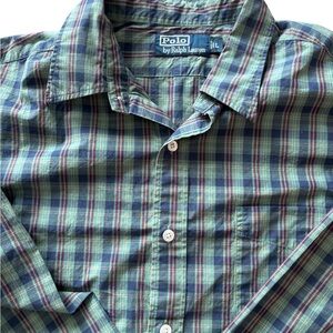 Polo Ralph Lauren Plaid Button Down Shirt Green Navy Red Men’s Large